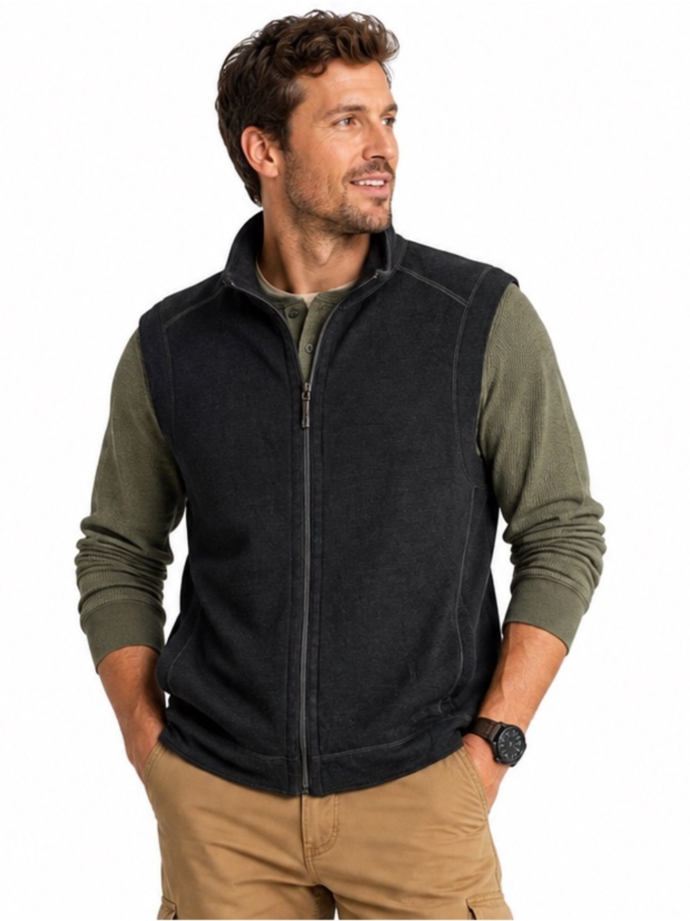 Tommy Bahama Flip Coast Reversible Full Zip Vest Black Gray Large Layering